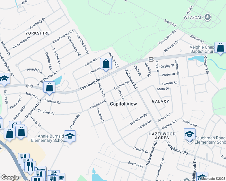 map of restaurants, bars, coffee shops, grocery stores, and more near 7118 Austin Street in Columbia