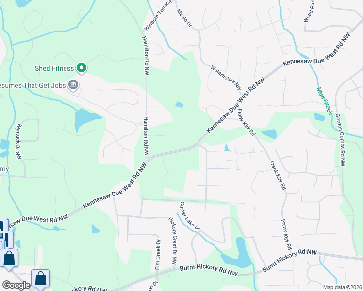 map of restaurants, bars, coffee shops, grocery stores, and more near 875 Kennesaw Due West Road Northwest in Kennesaw