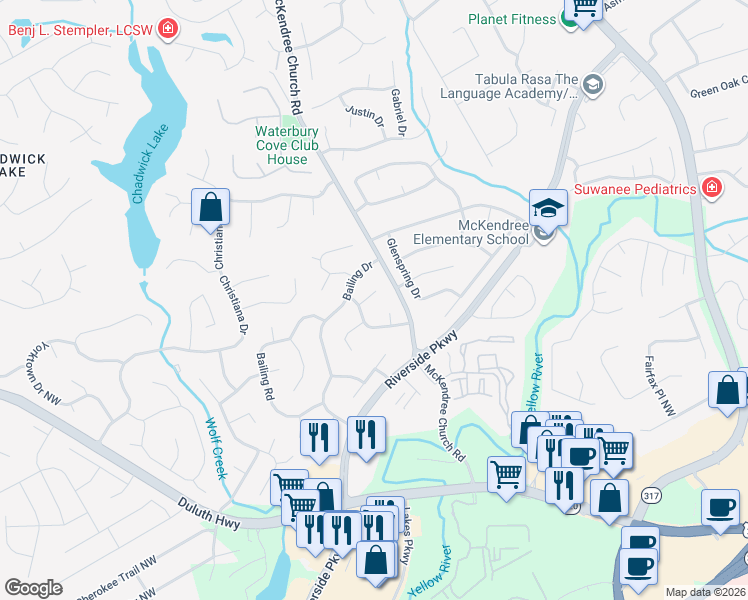map of restaurants, bars, coffee shops, grocery stores, and more near 991 Orchard Mill Lane in Lawrenceville
