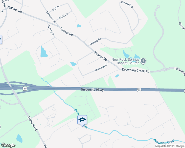 map of restaurants, bars, coffee shops, grocery stores, and more near 2619 Majestic Circle in Dacula