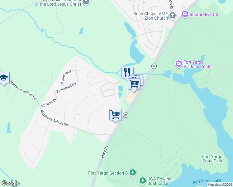 map of restaurants, bars, coffee shops, grocery stores, and more near 1452 Box Circle in Winder