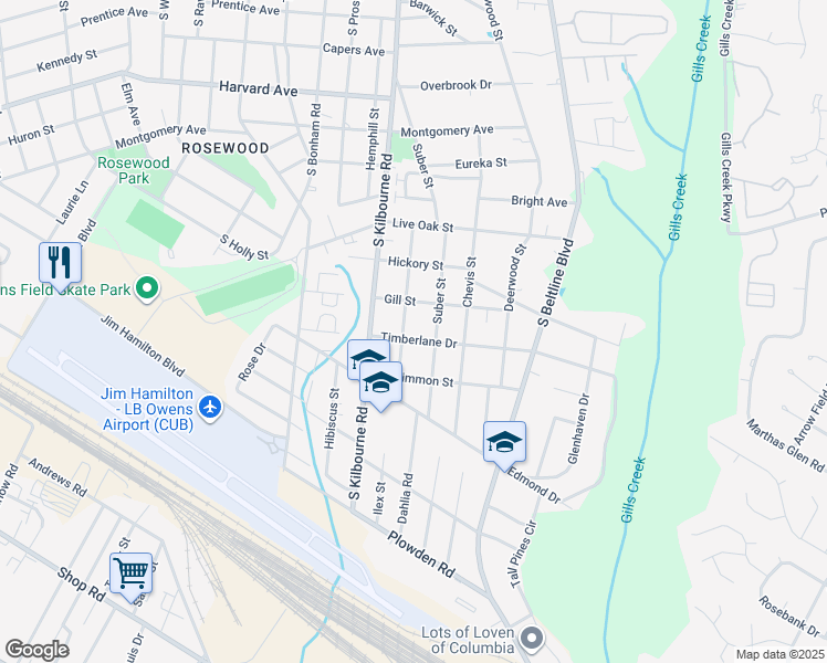 map of restaurants, bars, coffee shops, grocery stores, and more near 1200 Hancock Street in Columbia