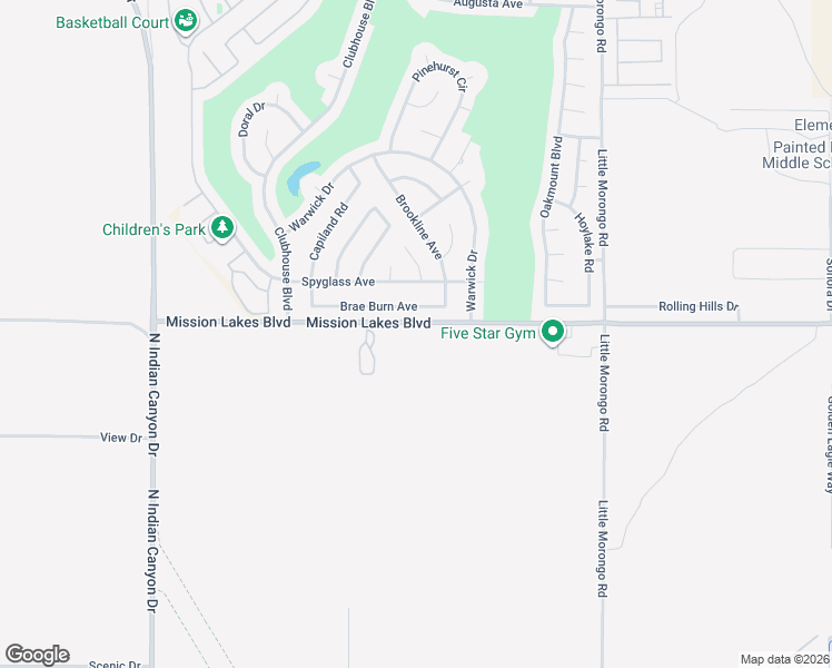 map of restaurants, bars, coffee shops, grocery stores, and more near 64475 Mission Lakes Boulevard in Desert Hot Springs