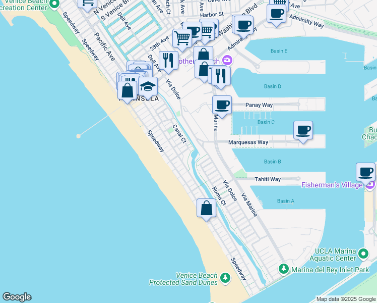 map of restaurants, bars, coffee shops, grocery stores, and more near 107 Roma Court in Los Angeles