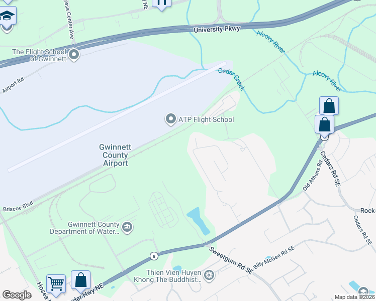 map of restaurants, bars, coffee shops, grocery stores, and more near 526 Grenier Terrace Northeast in Lawrenceville