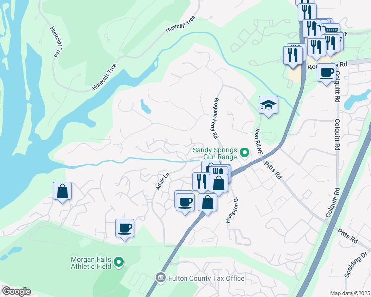 map of restaurants, bars, coffee shops, grocery stores, and more near 8075 Spring Creek Lane in Sandy Springs