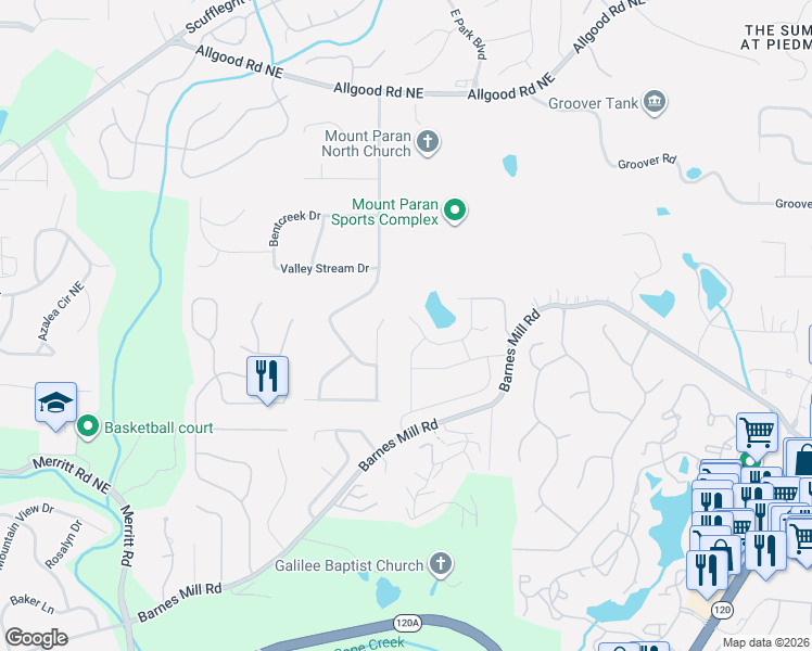 map of restaurants, bars, coffee shops, grocery stores, and more near 949 Mill Stone Drive in Marietta