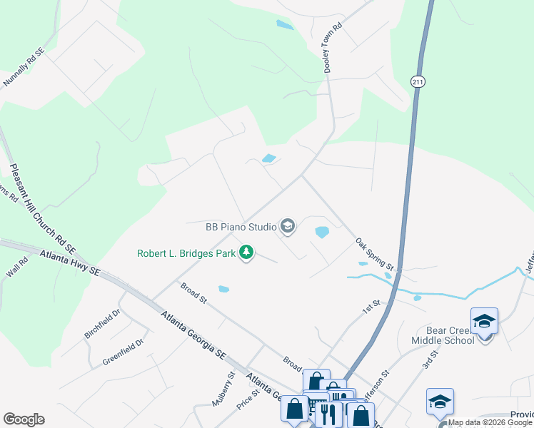 map of restaurants, bars, coffee shops, grocery stores, and more near 1217 Oak Springs Way in Statham