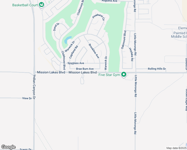 map of restaurants, bars, coffee shops, grocery stores, and more near Mission Lakes Boulevard in Desert Hot Springs
