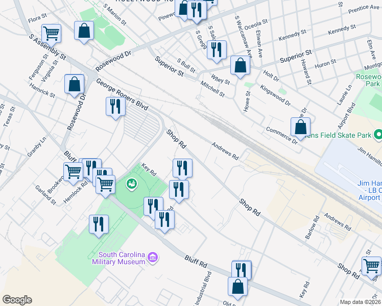 map of restaurants, bars, coffee shops, grocery stores, and more near 2001 Blaylock Road in Columbia