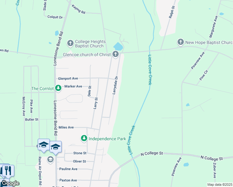 map of restaurants, bars, coffee shops, grocery stores, and more near 1200 Larrydale Drive in Gadsden