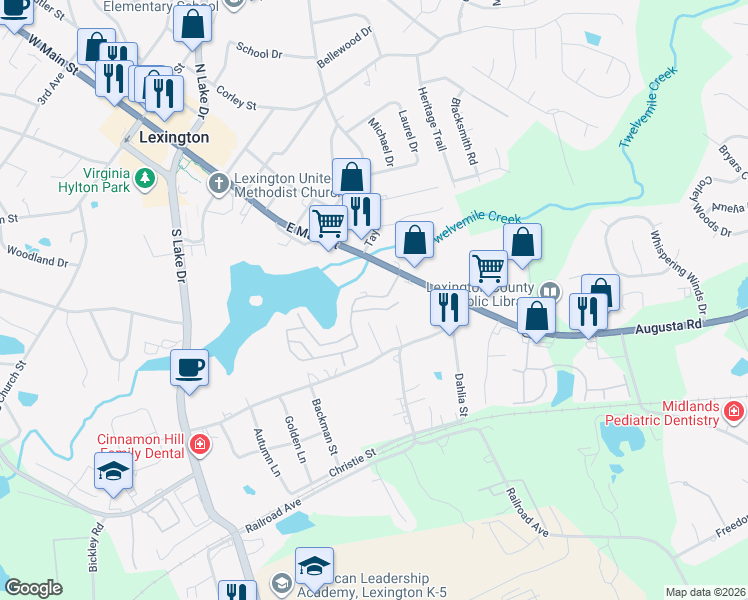map of restaurants, bars, coffee shops, grocery stores, and more near 809 East Main Street in Lexington