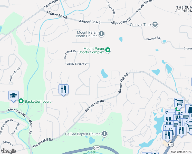 map of restaurants, bars, coffee shops, grocery stores, and more near 949 Mill Stone Drive in Marietta