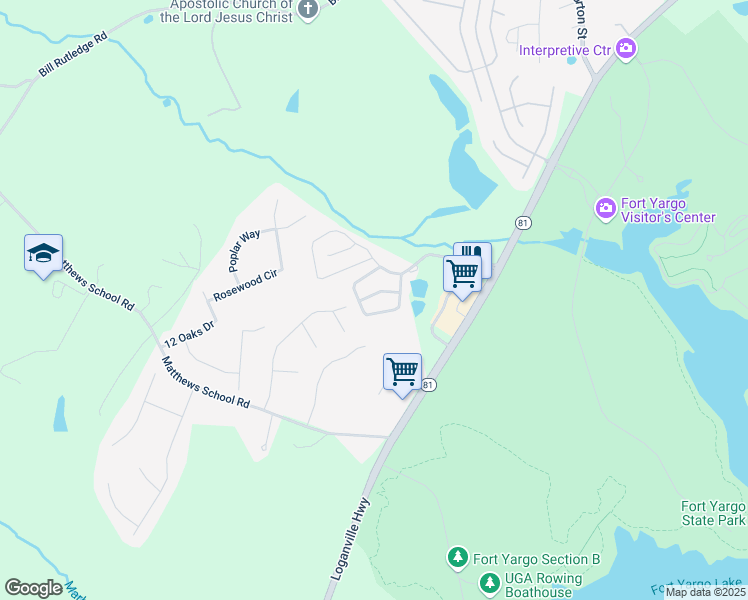 map of restaurants, bars, coffee shops, grocery stores, and more near 526 Terrapin Lane in Winder