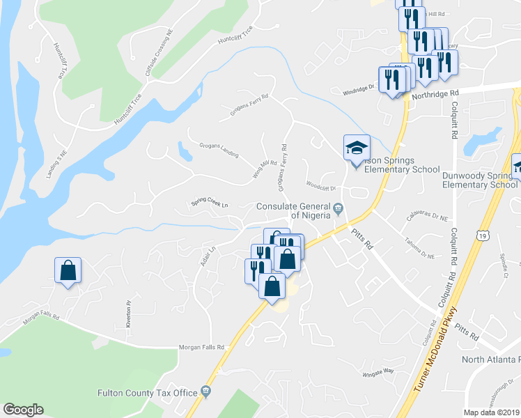map of restaurants, bars, coffee shops, grocery stores, and more near 215 Wing Mill Road in Atlanta
