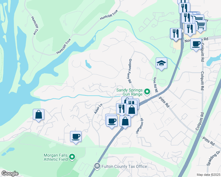 map of restaurants, bars, coffee shops, grocery stores, and more near 215 Wing Mill Road in Atlanta