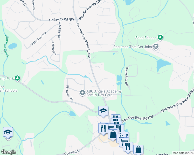 map of restaurants, bars, coffee shops, grocery stores, and more near 820 Acworth Due West Road Northwest in Kennesaw