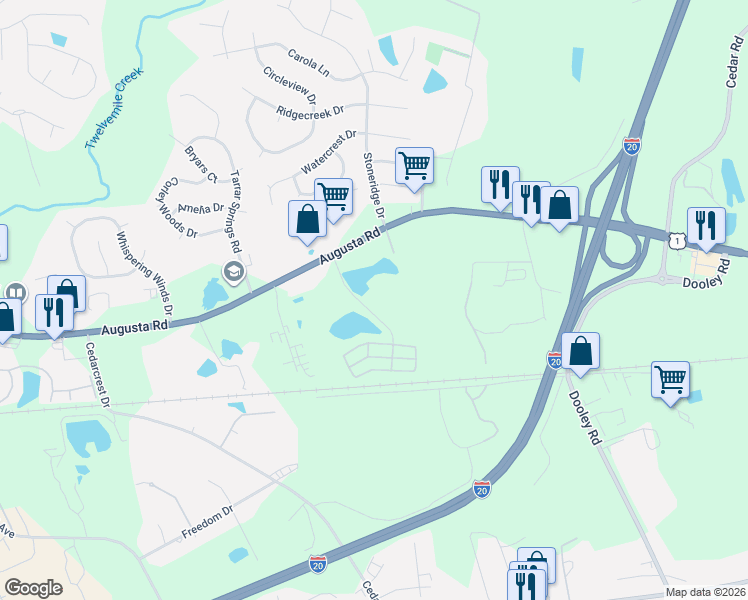 map of restaurants, bars, coffee shops, grocery stores, and more near 5121 Augusta Road in Lexington
