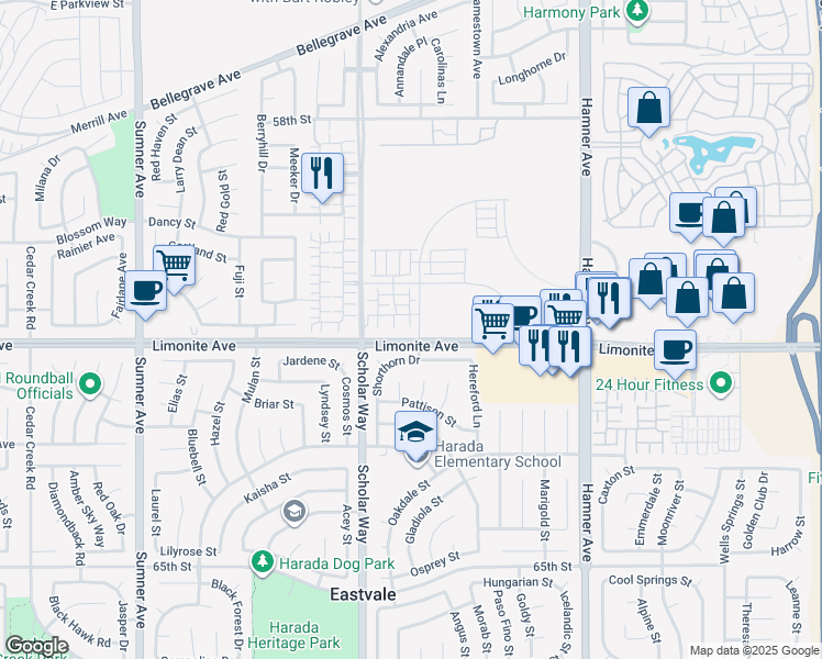 map of restaurants, bars, coffee shops, grocery stores, and more near in Corona