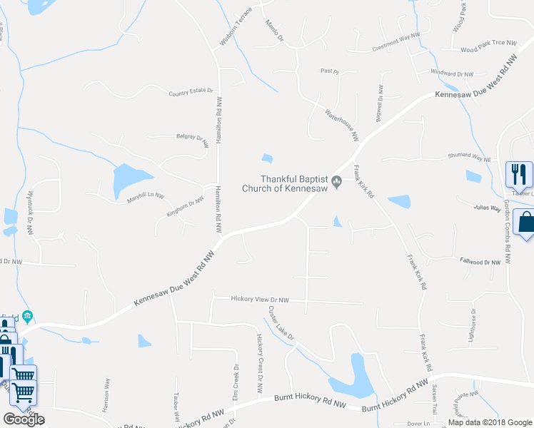 map of restaurants, bars, coffee shops, grocery stores, and more near 875 Kennesaw Due West Road Northwest in Kennesaw