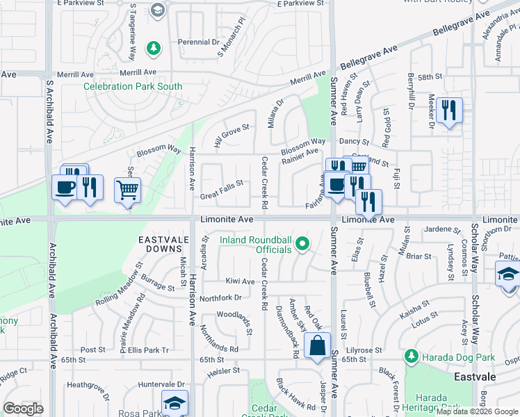 map of restaurants, bars, coffee shops, grocery stores, and more near 6114 Gold Spirit Street in Corona
