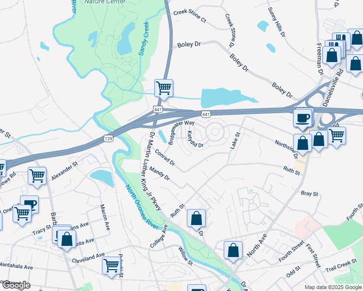 map of restaurants, bars, coffee shops, grocery stores, and more near 218 Fern Ridge Court in Athens