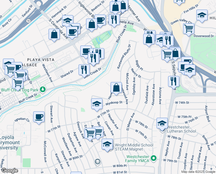 map of restaurants, bars, coffee shops, grocery stores, and more near 6514 Hedding Street in Los Angeles