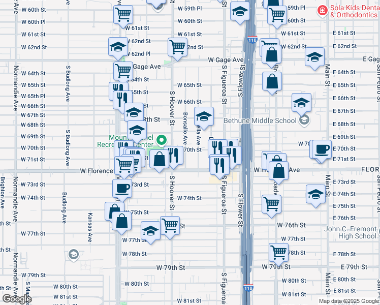 map of restaurants, bars, coffee shops, grocery stores, and more near 6933 Estrella Avenue in Los Angeles