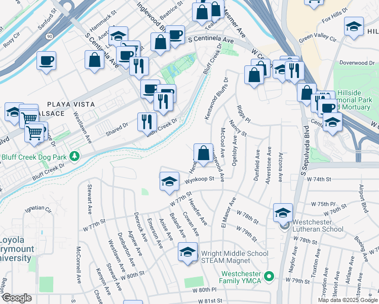 map of restaurants, bars, coffee shops, grocery stores, and more near 6514 Hedding Street in Los Angeles