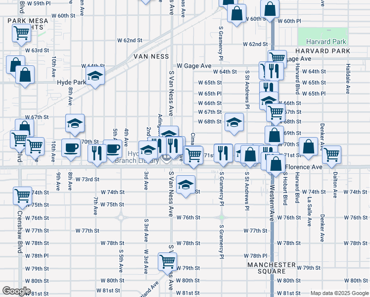 map of restaurants, bars, coffee shops, grocery stores, and more near 7014 Haas Avenue in Los Angeles