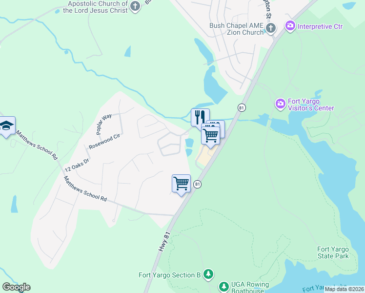 map of restaurants, bars, coffee shops, grocery stores, and more near 150 Turtle Creek Drive in Winder