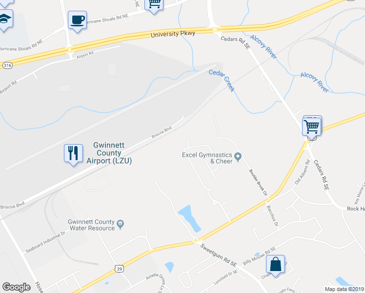 map of restaurants, bars, coffee shops, grocery stores, and more near 546 Grenier Terrace Northeast in Lawrenceville