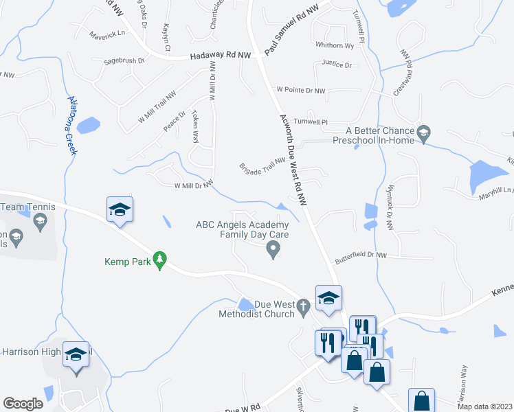 map of restaurants, bars, coffee shops, grocery stores, and more near 891 Valley Wood Court in Marietta
