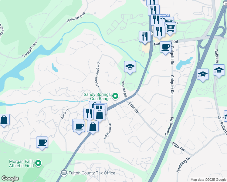 map of restaurants, bars, coffee shops, grocery stores, and more near 430 Brantley Road in Atlanta