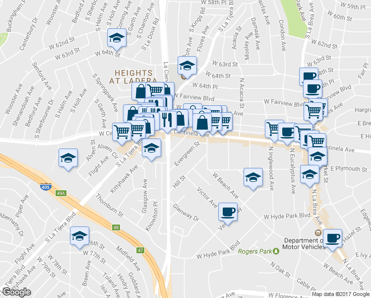 map of restaurants, bars, coffee shops, grocery stores, and more near 1953 Centinela Avenue in Inglewood