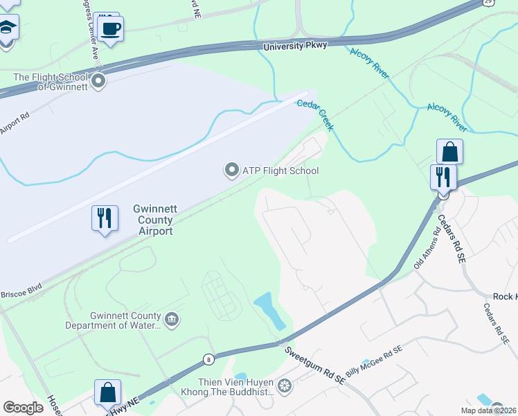 map of restaurants, bars, coffee shops, grocery stores, and more near 546 Grenier Terrace Northeast in Lawrenceville