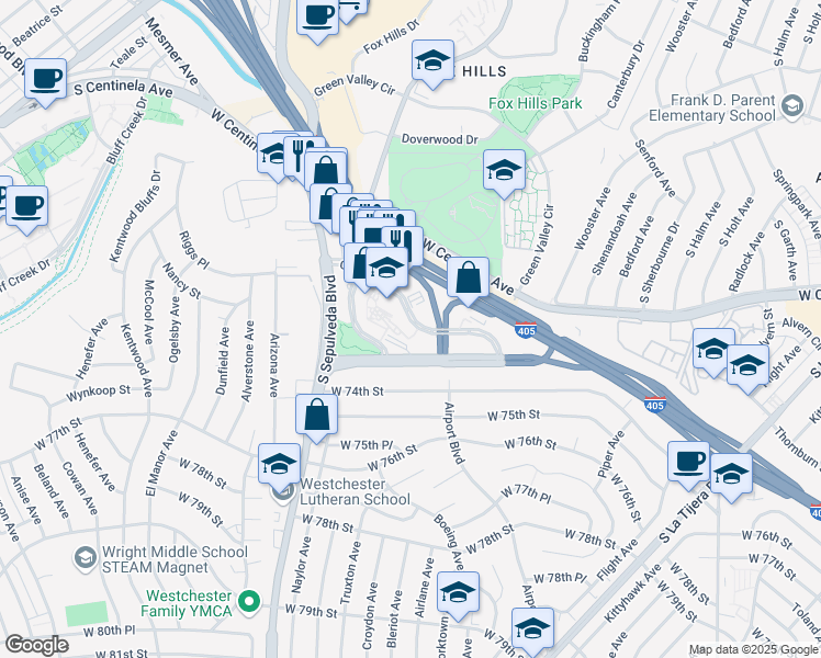 map of restaurants, bars, coffee shops, grocery stores, and more near 6060 Center Drive in Los Angeles