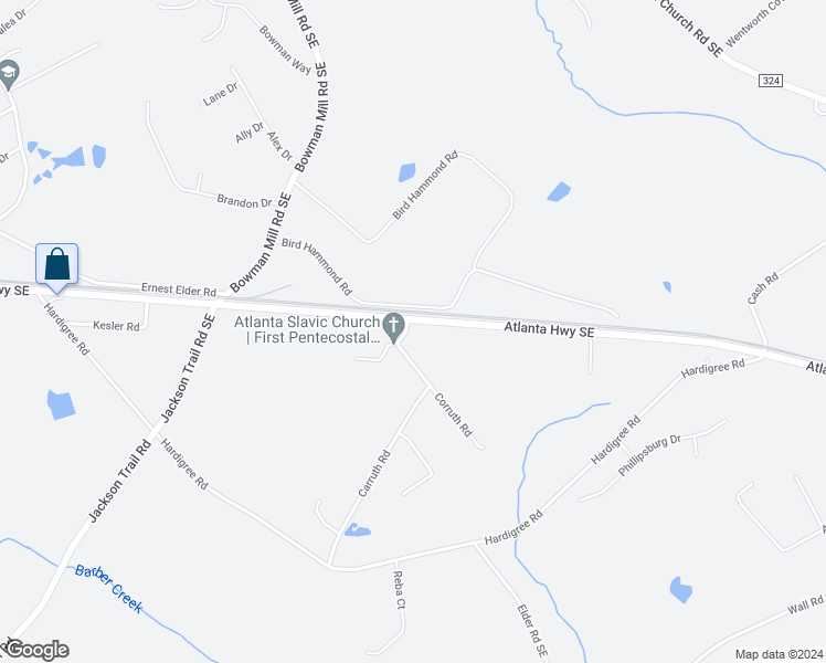 map of restaurants, bars, coffee shops, grocery stores, and more near 1403 Atlanta Highway in Winder