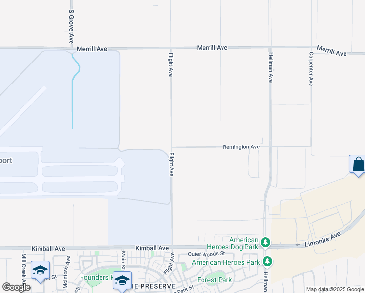 map of restaurants, bars, coffee shops, grocery stores, and more near 15207 Flight Avenue in Chino