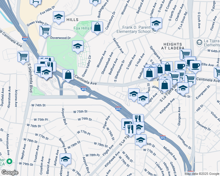 map of restaurants, bars, coffee shops, grocery stores, and more near 5770 West Centinela Avenue in Los Angeles