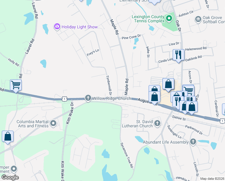 map of restaurants, bars, coffee shops, grocery stores, and more near 109 Dickert Drive in Lexington