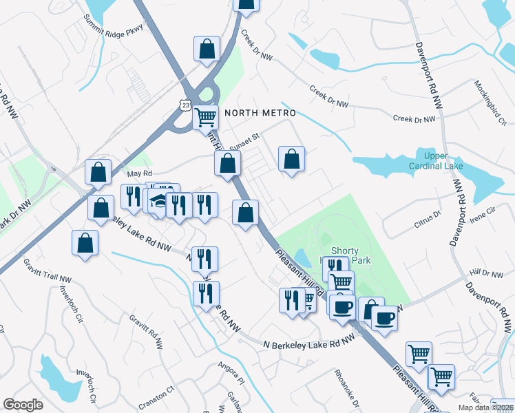map of restaurants, bars, coffee shops, grocery stores, and more near 2618 Village Park Bend in Duluth