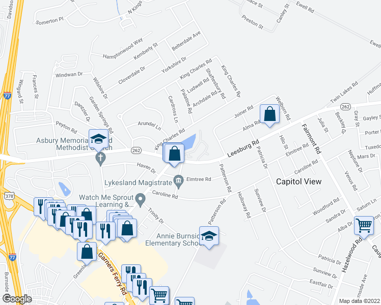 map of restaurants, bars, coffee shops, grocery stores, and more near 117 Village Walk in Columbia