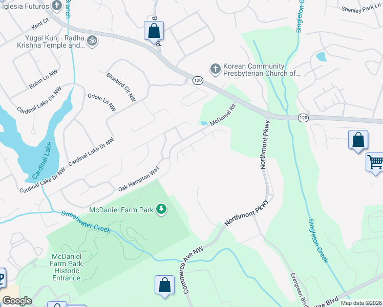 map of restaurants, bars, coffee shops, grocery stores, and more near 2412 Danbury Ridge Court Northwest in Duluth