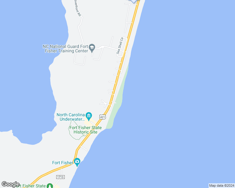 map of restaurants, bars, coffee shops, grocery stores, and more near 1701 Sand Dollar Court in Kure Beach