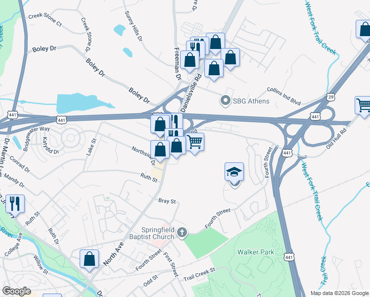 map of restaurants, bars, coffee shops, grocery stores, and more near in Athens