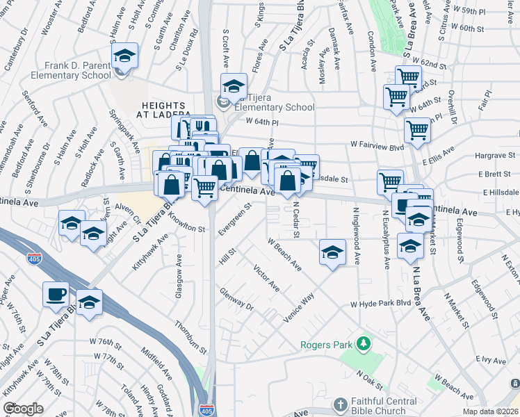 map of restaurants, bars, coffee shops, grocery stores, and more near 1953 Centinela Avenue in Inglewood