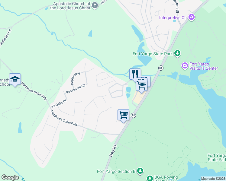 map of restaurants, bars, coffee shops, grocery stores, and more near 1543 Box Circle in Winder