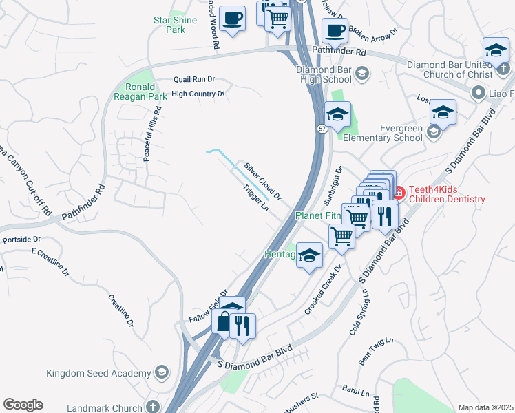 map of restaurants, bars, coffee shops, grocery stores, and more near in Pomona