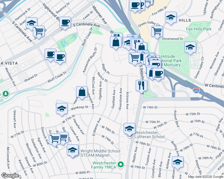 map of restaurants, bars, coffee shops, grocery stores, and more near 7219 Dunfield Avenue in Los Angeles